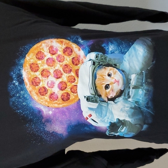 ELDON.SPACE CAT WITH PIZZA LONG SLEEVE T-SHIRT. SZ XL - Picture 4 of 5
